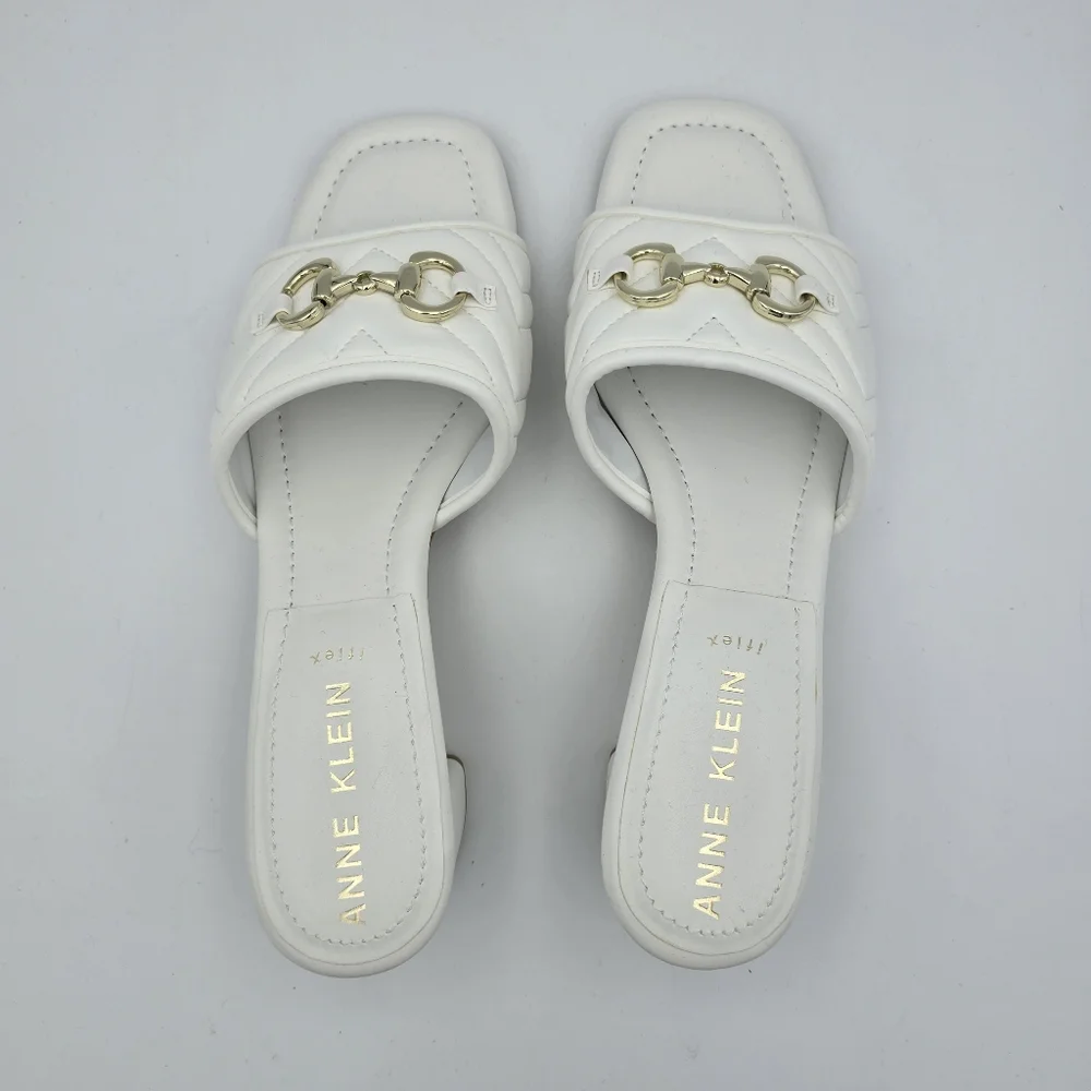 NWOT Anne Klein Kendra Slippers (Block Heel Slide Sandals), White & Gold, 9.5M - Picture 10 of 16